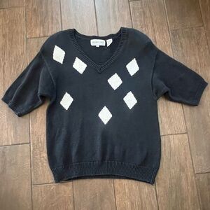 Vintage 80s Andrea Gayle Half Sleeve Black and White Graphic Sweater sz S